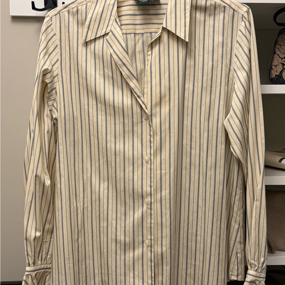 Ralph Lauren Women's pale yellow and Blue Striped Button-Down Shirt